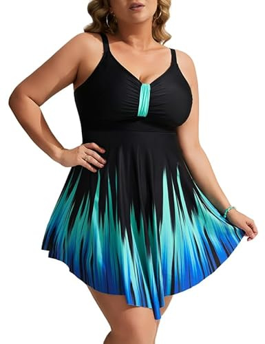 Hanna Nikole Women Swimwear Plus Size Skirted One-Piece Swimsuits Tummy Control Swimwear Shape Swimming Costume Ruffled Swim Dress Soft Bathing Suits with Swim Shorts