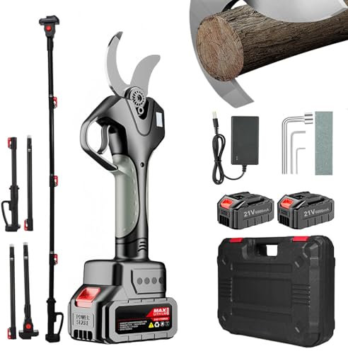 Forbici da potatura elettriche senza fili di qualità professionale con asta telescopica/display LCD/lama di ricambio/2 batterie da 6000mAh, diametro di potatura 40-45 mm, cesoie e forbici da potatura