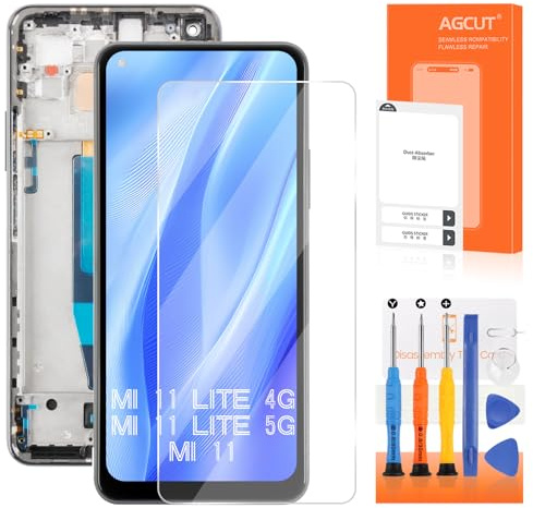 Écran LCD pour Xiaomi MI 11 Lite 4G / 5G 2109119DG M2101K9AG M2101K9G LCD Diaplay Ecran Replacement Tactile LCD Digitier Assemblée Complet avec Réparation Kit (Noir avec Cadre)