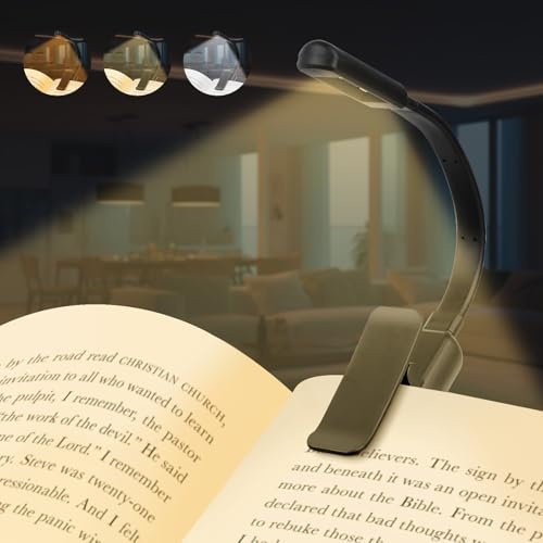 VFANDV Leselicht, Buch Licht Wiederaufladbare 2-LED-Leselampe mit 3 Farben Stufenlos dimmbarer Helligkeit fürs Bett Schwarz