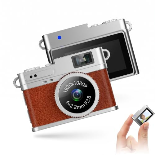 Bewinner 64 GB Vintage Mini Digital Camera, 1080p FHD Vlogging Camera med 0,96in Display, Bärbar Mikrovideokamera för Reseundersökning (Brun)