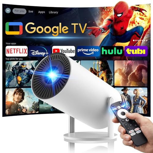 [320ANSI/Google Store/Voice Control] Smart projektor med WiFi och Bluetooth, 10 000 appar, Pericat 4K UHD hemmabio bärbar minifilmprojektor, inomhus- och utomhusbruk [180° och Netflix-kompatibel]