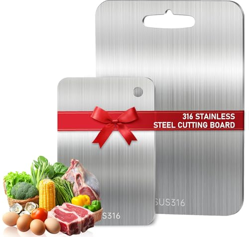2 Pezzi Tagliere Acciaio Inox, 316 Tagliere In Acciaio Inossidabile, Taglieri Acciaio Inox, Cutting Board Multifunzione, Doppio Lato per Alimenti, Taglieri Cucina per Uso per Carne, Frutta, Verdura