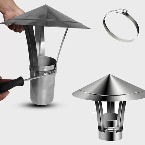 Acier Inoxydable Chapeau De Cheminée, Chapeau de Pluie de Toit avec Vis Capot de Tuyau de Cheminées 50-300mm Hotte de Ventilation pour Fumisterie Poele Exterieur Tubage(100 mm/3.94 in)