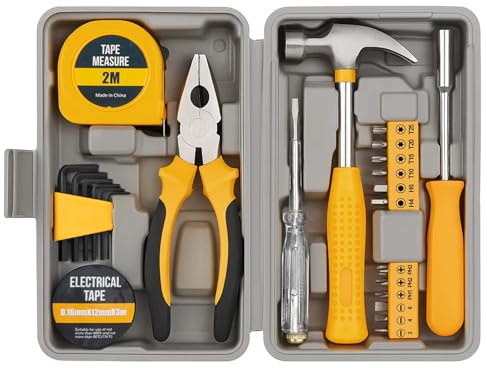 11PCS Household Hand Tools Kit DIY Hand Tool Toolbox Set with Storage Case Including Daily Repair Small Tool for Home Use (Yellow)