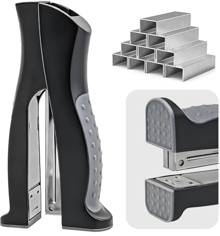 Stand-Up Stapler with 1000 Standard 1/4 Staples, Handheld Ergonomic Soft Grip 2-in-1 Vertical & Flat-Use Desktop Full Strip Stapler for Office, Home, School, Business & Classroom Supplies – Black