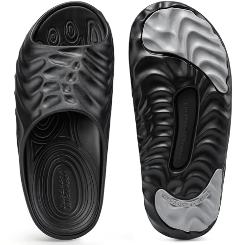 MIXIN Mens Sandals,Arch Support Recovery Lightweight Sport Slides Slippers with Removable Insoles, Open Toe Non-Slip Shoes for Beach, Garden, Travel & Daily Wear Black UK11-12