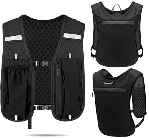 KASESSS Gilet Running Uomo Donna Leggero, Traspirante Gilet Corsa Con 7 Scompartimenti E Porta Cellulare, Zaino Da Corsa Idratazione Con Strisce Riflettenti, Running Vest Per Trail Ciclismo Trekking