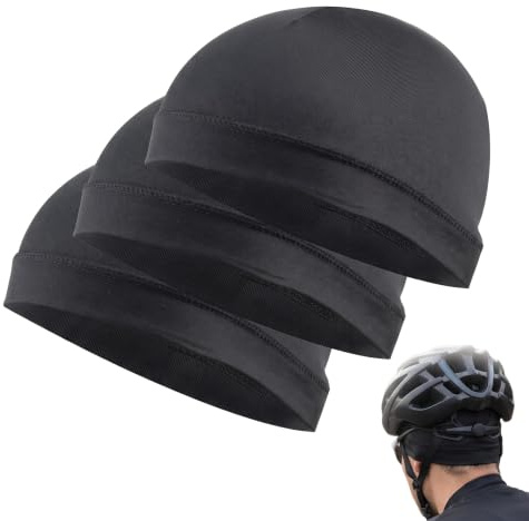 BODZWI 3 Piezas Sotocasco Moto Verano, Gorro Ciclismo Hombre y Mujer, Transpirable Skull Cap Bajo Casco para Running, Moto y Deporte, Forro de Casco de Secado Rápido, Negro