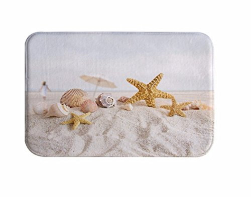 A.Monamour Badematten Badteppiche Badvorleger Strand Seaside Starfish Muschel Muscheln Auf Weißem Sand Tropischen Natur Nautisch Flanell Bad Matten Bereich Teppiche Boden Teppiche Fußmatten 40x60cm