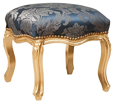 Biscottini Panchetta stile barocco blu 42x42x42 cm | Poltrona barocca in legno di faggio | Panchetto barocco casa | Sgabello imbottito
