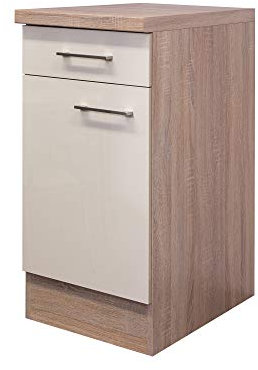 Flex-Well Unterschrank Nepal - Küchenschrank - 1-türig - 1 Schublade - Breite 40 cm - Creme glänzend/Eiche Sonoma