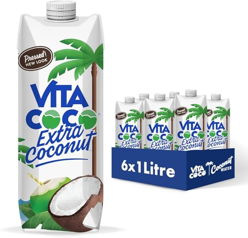 Vita Coco Extra Coconut Water Multipack 1 Litre x 6, Pressed Coconut Water, Packed With Electrolytes, Gluten Free, Full Of Vitamin C, Low-Calorie Electrolyte Drink, Thirst Quenching Refreshment