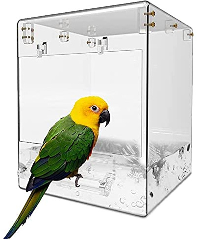 Powerful Bird Bathtub Hanging bird cage Bird Bath Bowl Transparent Bird Bath House big 17 * 13 * 13cm(Transparent)