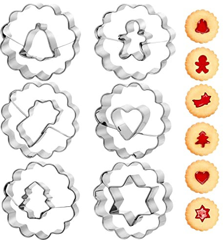 6Pz Formine per Biscotti, Stampi Biscotti in Acciaio Inox Natalizi, Linz Formine per Biscotti di Natale Tagliabiscotti Natalizi, Tagliapasta per Bakeware Fondente Torta DIY Decorazioni Dolci Biscotti