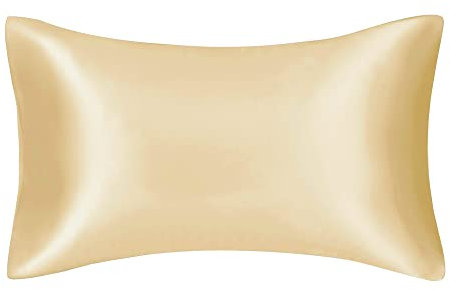 100% Mulberry Silk Momme Charmeuse Silk Pillowcase Both Sides Silk Hypoallergenic Pillow Shams Cover for Skin Health with Hidden Zipper (Gold, Standard(50x75cm))