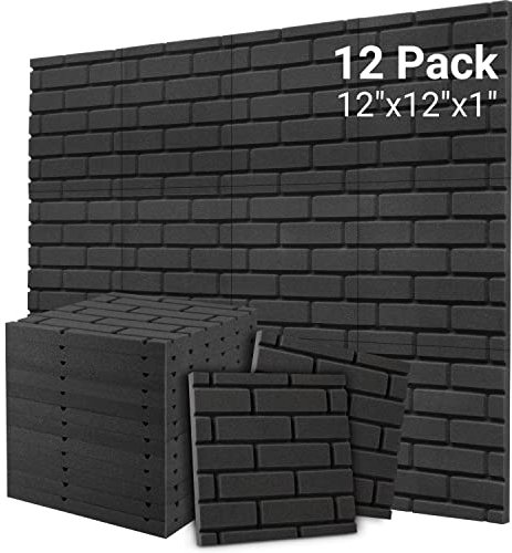 Topnaca Lot de 12 panneaux d’insonorisation en mousse en forme de brique pour murs, chambre, studio, podcast, traitement acoustique, 30,5 x 30,5 x 2,5 cm
