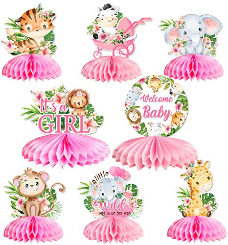 Rosa Safari Babyparty Dekorationen, Dschungeltiere Wabenaufsätze, rosa Dschungeltier-Thema, It's a Girl Welcome for Baby Honeycomb for Jungle Thema Baby Shower Dekorationen