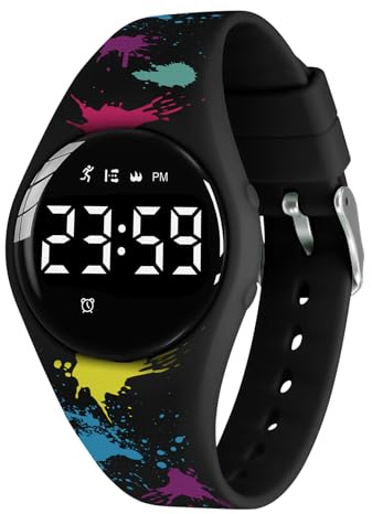 T6F-Graffiti-Black-BQBReloj Digital para niñas y niños con Podómetro,Distancia y Calorías sin APPs ni Móvil,cronómetro, Calendario