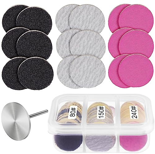 Rolybag 60Pcs Sanding Paper Discs with Metal Nail Drill Bit 25mm Pedicure Disc Replacement Sanding Discs Bits for Nail Drill Foot Files Electric Remover Dead Skin Callus (#80#150#240 Grit)