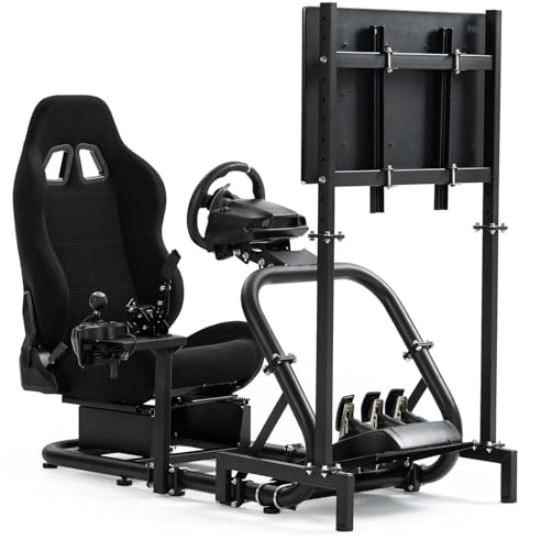 Supllueer Racing Sim cockpit con sedile ergonomico e supporto per monitor adatto per Logitech/Fanatec/Thrustmaster G27 G923 G920,50 mm grande tubo rotondo supporto simulatore di guida, no