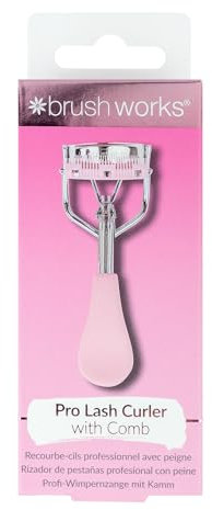 Brushworks Pro Lash Eyelash Curler with Built-In Comb - Precision Lash Separator & Curler for Fanned Out Lashes, Long-Lasting, Eye-Opening Lift, Stainless Steel, Pink, Easy to Use, Salon Style Results