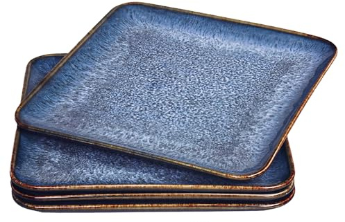 jinsongdafa Porcelain Dinner Plates set dessert salad dish Set of 4, Main Dish for Steak, Bread, Pasta, Salad, Microwave Oven and Dishwasher Safe, Scratch Resistant Reusable 7.5 INCH Square
