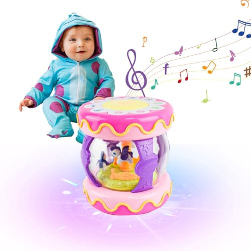 Kikuo Musikalische Spielzeuge für Babies, Baby Licht Projektor Einhorn Karussell Baby Musikspielzeug Frühes Lernen mit Licht und Musik Spielzeug ab 1 Jahr für Kinder Kleinkind Krabbeln Lernen