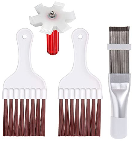 Funien Nettoyant pour ailettes de condenseur de climatiseur, 4 pcs Climatiseur Condenseur Brosse De Nettoyage Et Peigne Ensemble Fin Cleaner Fin Redresseur Réfrigérateur Bobine De Nettoyage Fouet Bros