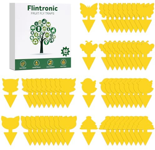 Flintronic Fruit Fly Traps, 60 Pack Yellow Double-sided Fungus Gnat Sticky Catcher, Double-Sided Fly Catchers, for Protect Plants and Control Multiple Insects