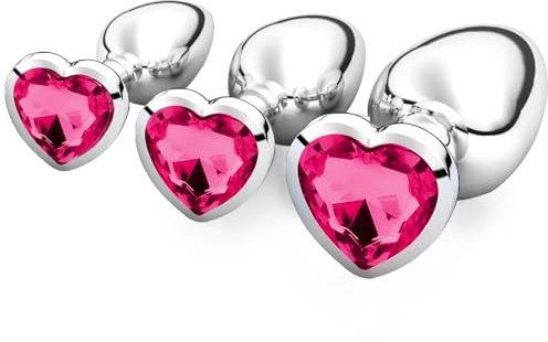 3 Stücke Klein Medium Groß Metall Analplug Set mit Herzform Kristall Diamant Anal Sexspielzeug,Buttplug Anal Butt Plug,für Frauen Männer Paare Anfanger für Frauen Männer Plug Metall Set (Rosenrot)