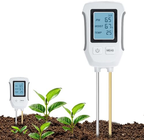 Mcbazel Medidor de Prueba de Suelo 3 en 1, Detección de Prueba de Suelo Ácido-Base, Temperatura, Humedad, Medidor de Humedad con Pantalla LCD Retroiluminada