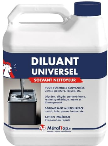 Metaltop - Diluant Universel - 1 L - Solvant universel compatible avec peinture et vernis mono ou 2 composants