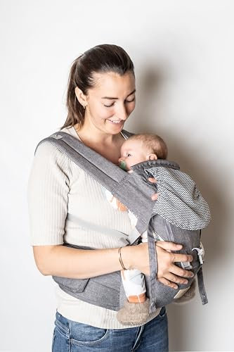 GREJO® Ergonomische Babytrage – Verstellbare Tragehilfe ab Geburt bis Kleinkind – 3 Tragepositionen – Atmungsaktives Baumwoll-Innenfutter – Rückenschonend & sicher