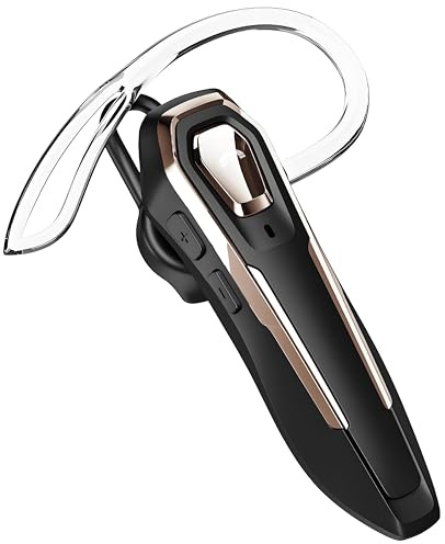 BEVCEFCC Bluetooth Headsets with Noise Canceling Mic Single Earphones Wireless Bluetooth Headset 30Hrs Talking Time Handsfree Bluetooth Earpiece Two Device Connection for Business/Driving Gold