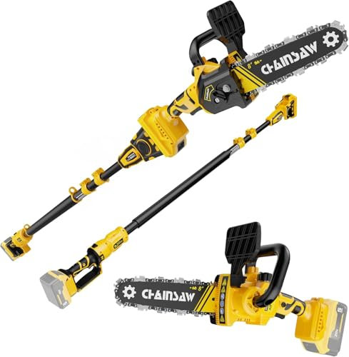 Mini Kettensäge 2-IN-1 Hochentaster, Mini Akku Kettensäge Kompatibel mit Dewalt 18V 20V Akku, Bürstenloser Motor, Mit 9 Neigung, Elektrische Astsäge Mit Teleskopstiel (only tool)