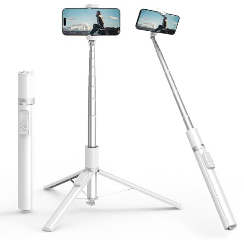 Robofun 170CM Selfie Stick Stativ, Ausziehbar All-in-1 Stativ Handy Einbeinstativ aus Aluminium mit Kabelloser Fernbedienung& Teleskopstange, Drehbar Handyhalter, Stative für iPhone/Android-Weiß