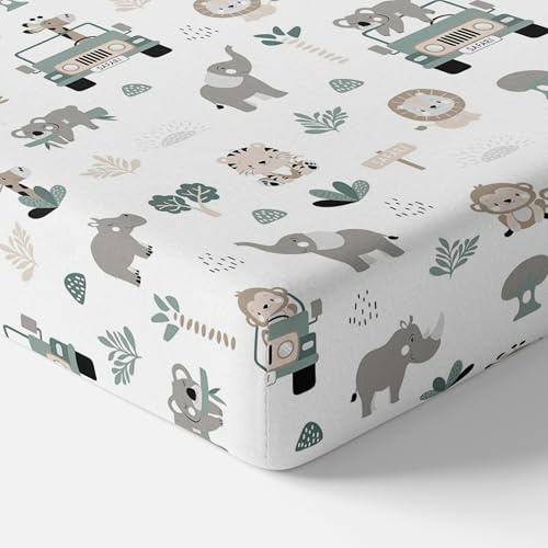 Baby Comfort Lenzuolo con angoli elasticizzati per lettino da 130 x 80 cm, 100% cotone, estensibile (safari Cars)