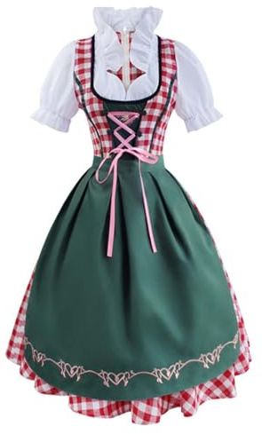 Dirndl longue pour femme - Robe traditionnelle élégante pour femme - Avec tablier Dirndl - 2 pièces - Classique - Robe traditionnelle moderne - Costume bavarois raffiné pour fête de la bière et