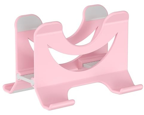 Laptopställ för skrivbord Vertikalt laptopställ for skrivbord, Gravity Auto Lock Plast Notebook-ställ med sidohylla(Pink)