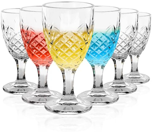 MYKAGS Lot de 6 verres à vin, 105 ml - Verres résistants pour vin rouge et blanc, parfaits pour les fêtes, les mariages et un usage domestique (petits, transparents)