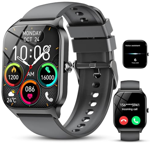 CASCHO Smartwatch Donna Uomo, 1.85'' Orologio Smartwatch Uomo con Chiamate Bluetooth/Assistente Vocale AI, 115+ Sportive Smart Watch con Contapassi/Sonno/Cardiofrequenzimetro, IP68 Fitness Tracker