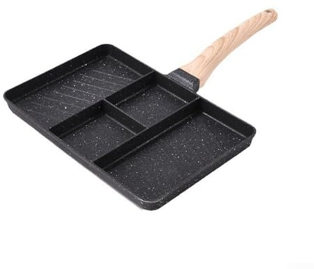 Sartén antiadherente con revestimiento de piedra Maifan de 4 agujeros para desayuno, filete, multiusos, cocina en casa (negro)