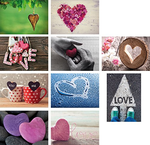 20 Postales de Amor (10 diseños con cada uno 2 tarjetas postales), Cartas de amor, Amor, Corazones, Boda, Set 4