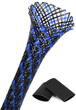25ft - 3/4 Inch Cable Management Sleeve Protector,Wire Loom PET Expandable Wire Sleeving for Office TV Computer Home Theater Engine Bay Cord Organizer,Protect Cables from Pet Cat Dog Chewing,BlackBlue