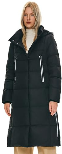 Orolay Chaqueta de Plumón Espesa para Mujer Abrigo Largo de Invierno Chaqueta con Capucha Negro S