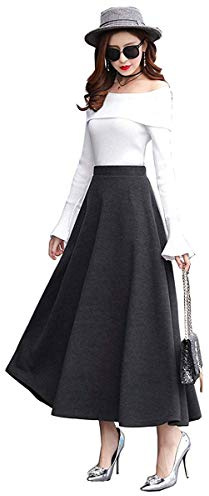 RIZ-ZOAWD Jupe Longue Femme Hiver Élégant Taille Haute Laine Jupe Plissée A-Ligne Skirts avec Poches Vert-M