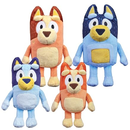 Bluey Heeler Family Stuffed Animal Set of 4, 7-8”, Soft, Bingo, Bandit, and Chilli Plush Figure Toys, Cuddly Plush Toys for Kids Ages 3+