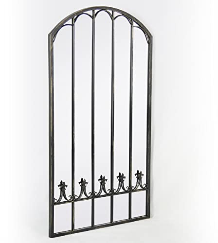 MirrorOutlet Large Metal Rustic Arched Shaped Window Garden Outdoor Mirror 160cm X 85cm, Black (GMA031)