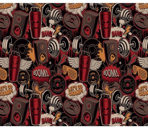 decomonkey Premium Fototapete Kinderzimmer 450x315 cm Tapete Fototapeten Vlies Tapeten Vliestapete Wandtapete moderne Wand Wandbild Schlafzimmer Wohnzimmer Graffiti Rot Schwarz Spray